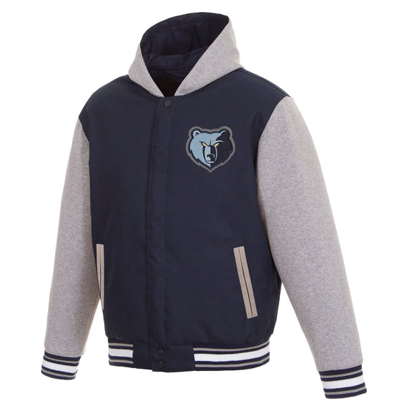 Memphis Grizzlies Two-Tone Reversible Fleece Hooded Jacket - Navy/Grey - JH Design