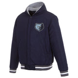 Memphis Grizzlies Two-Tone Reversible Fleece Hooded Jacket - Navy/Grey - JH Design