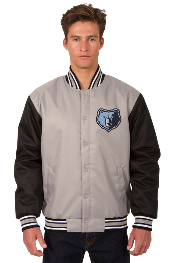 Memphis Grizzlies Poly Twill Varsity Jacket - Gray/Black - JH Design