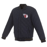 Cleveland Guardians Wool & Leather Reversible Jacket w/ Embroidered Logos - Charcoal/Navy - J.H. Sports Jackets