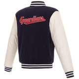 Cleveland Guardians  JH Design Reversible Fleece Jacket with Faux Leather Sleeves - Navy/White - J.H. Sports Jackets