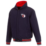 Cleveland Guardians Two-Tone Reversible Fleece Hooded Jacket - Navy/Red - J.H. Sports Jackets
