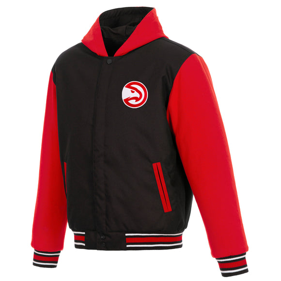Atlanta Hawks Two-Tone Reversible Fleece Hooded Jacket - Black/Red - JH Design