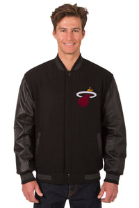 Miami Heat Wool & Leather Reversible Jacket w/ Embroidered Logos - Black - J.H. Sports Jackets