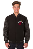 Miami Heat Wool & Leather Reversible Jacket w/ Embroidered Logos - Black - J.H. Sports Jackets
