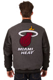 Miami Heat Wool & Leather Reversible Jacket w/ Embroidered Logos - Charcoal/Black - J.H. Sports Jackets