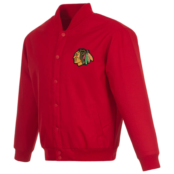 Chicago Blackhawks Poly Twill Varsity Jacket - Red - J.H. Sports Jackets