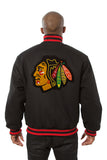 Chicago Blackhawks Embroidered Wool Jacket - Black - JH Design