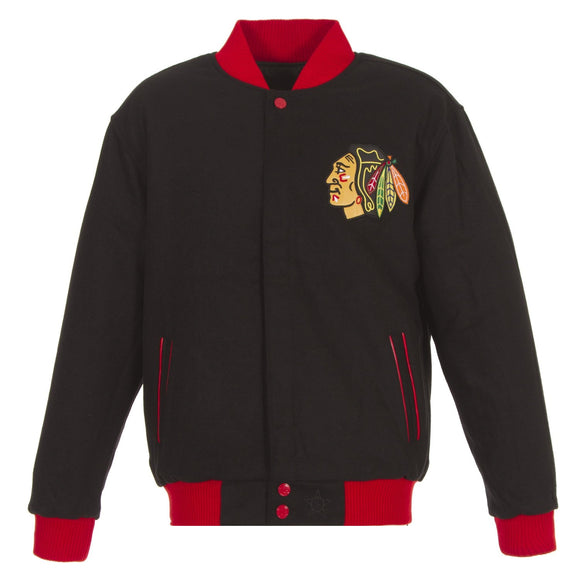 Chicago Blackhawks Reversible Wool Jacket - Black - JH Design