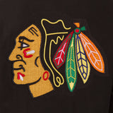 Chicago Blackhawks Wool & Leather Reversible Jacket w/ Embroidered Logos - Black - J.H. Sports Jackets