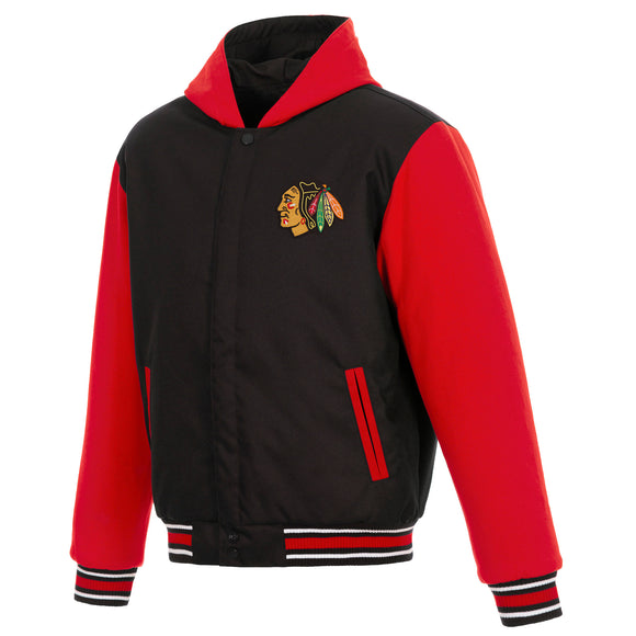Chicago Blackhawks Two-Tone Reversible Fleece Hooded Jacket - Black/Red - JH Design