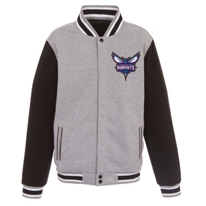 Charlotte Hornets Two-Tone Reversible Fleece Jacket - Gray/Black - JH Design