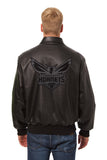 Charlotte Hornets Full Leather Jacket - Black/Black - JH Design
