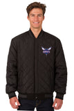 Charlotte Hornets Wool & Leather Reversible Jacket w/ Embroidered Logos - Charcoal/Black - J.H. Sports Jackets