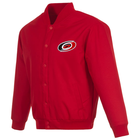 Carolina Hurricanes Poly Twill Varsity Jacket - Red - J.H. Sports Jackets
