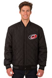 Carolina Hurricanes Wool & Leather Reversible Jacket w/ Embroidered Logos - Black - J.H. Sports Jackets