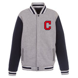 Cleveland Indians Two-Tone Reversible Fleece Jacket - Gray/Navy - J.H. Sports Jackets