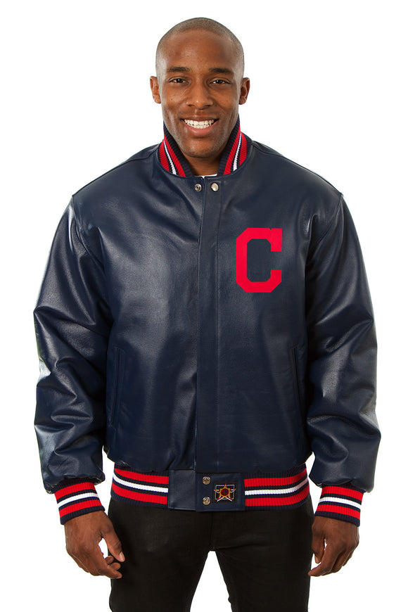 Cleveland Indians Full Leather Jacket - Navy - JH Design