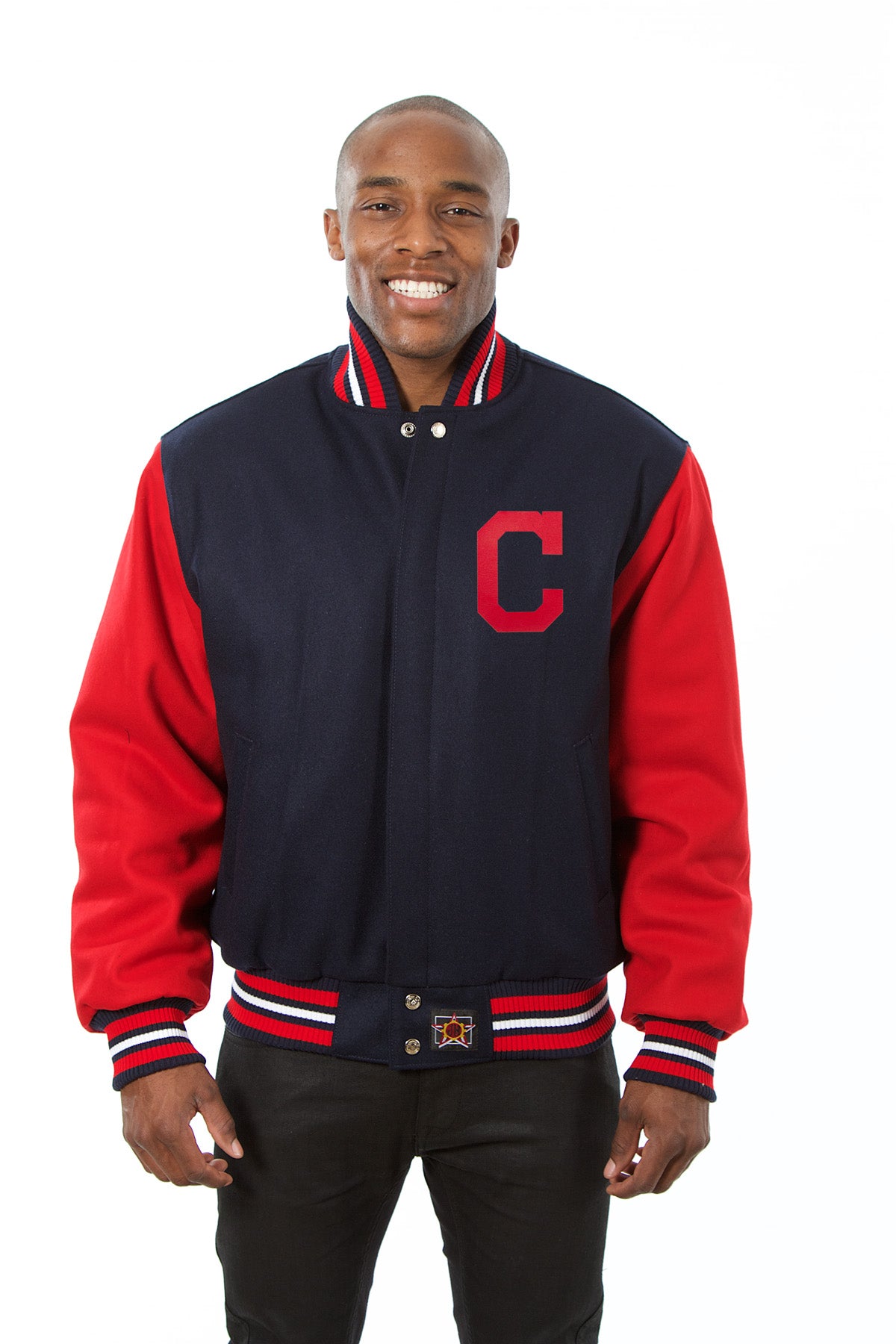 Atlanta Braves Two-Tone Wool Jacket w/ Embroidered Logos - Navy/Red