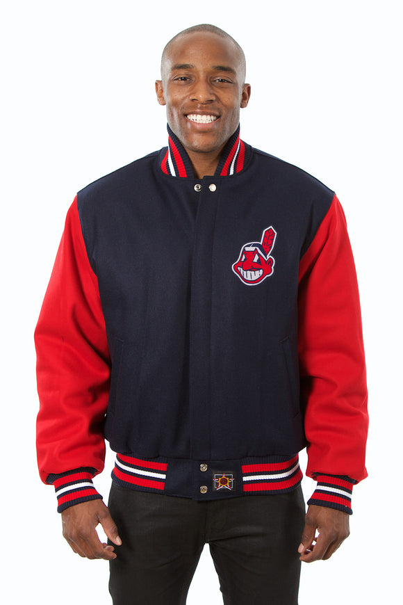Cleveland Indians Embroidered Wool Jacket - Navy/Red - JH Design