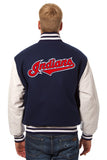 Cleveland Indians Two-Tone Wool and Leather Jacket - Navy - JH Design