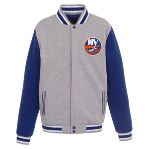 New York Islanders Two-Tone Reversible Fleece Jacket - Gray/Royal - J.H. Sports Jackets