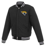 Jacksonville Jaguars - JH Design Reversible Fleece Jacket with Faux Leather Sleeves - Black/White - J.H. Sports Jackets
