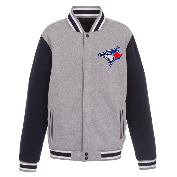 Toronto Blue Jays Two-Tone Reversible Fleece Jacket - Gray/Navy - JH Design