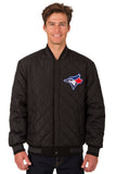 Toronto Blue Jays Wool & Leather Reversible Jacket w/ Embroidered Logos - Black - J.H. Sports Jackets