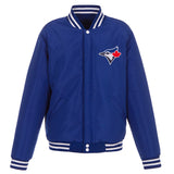 Toronto Blue Jays - JH Design Reversible Fleece Jacket with Faux Leather Sleeves - Royal/White - JH Design