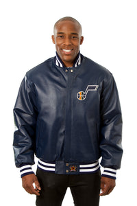 Varsity Utah Jazz Navy Blue Leather Jacket