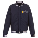 Utah Jazz - JH Design Reversible Fleece Jacket with Faux Leather Sleeves - Navy/White - JH Design