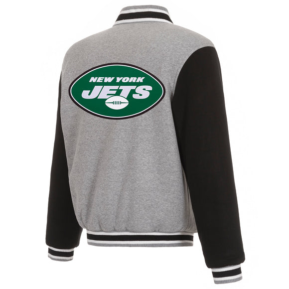 New York Jets Two-Tone Reversible Fleece Jacket - Gray/Black - J.H. Sports Jackets