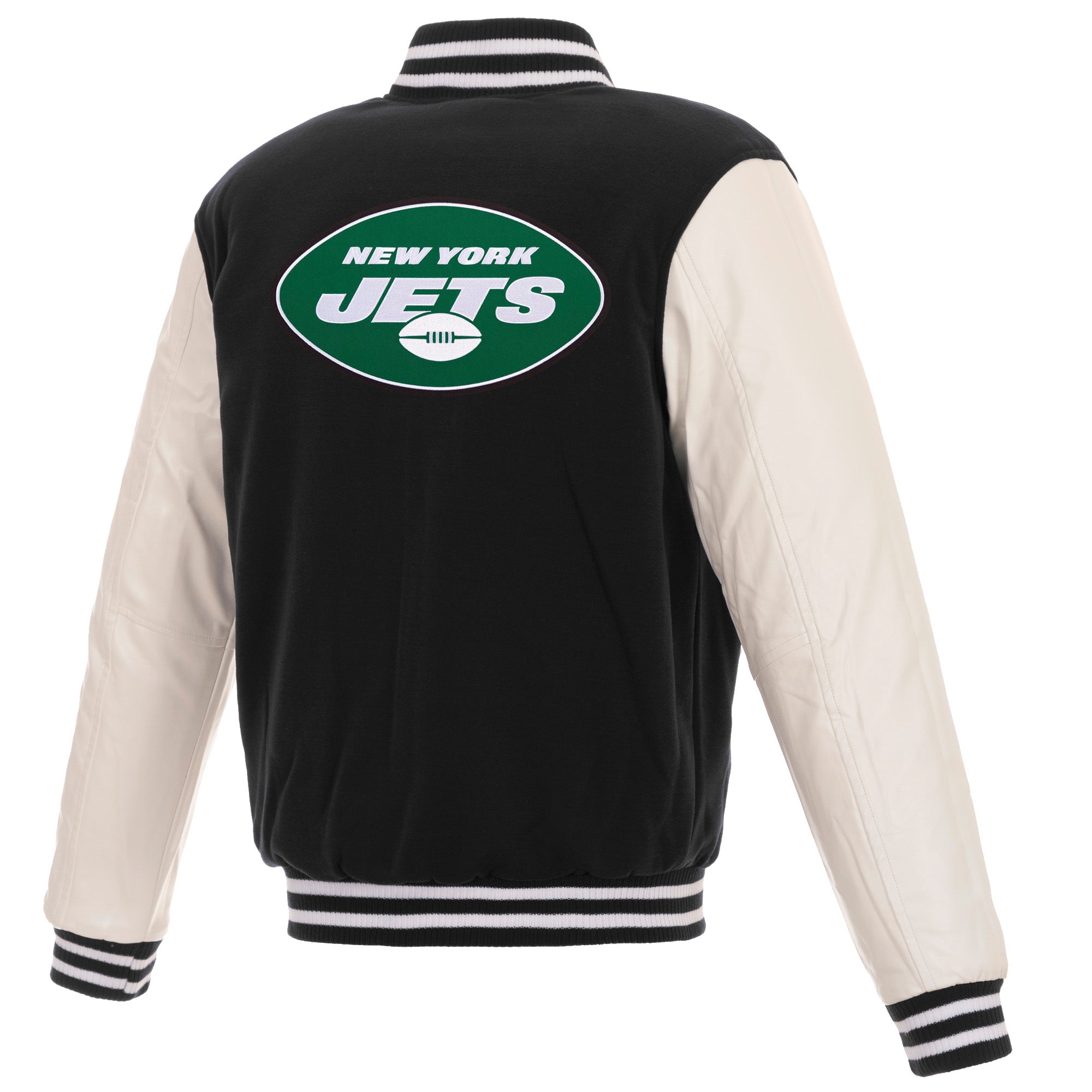New York Jets - JH Design Reversible Fleece Jacket with Faux Leather Sleeves - Black/White 3X-Large