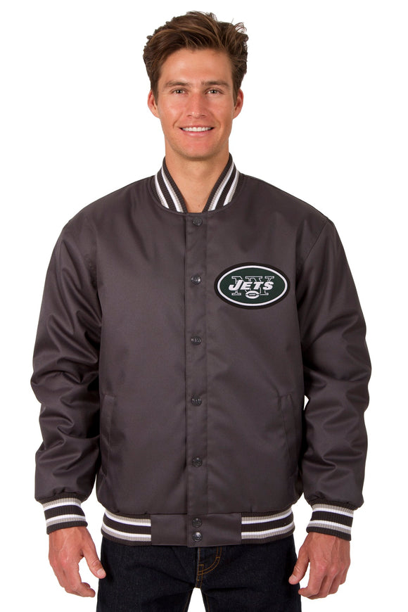 New York Jets Poly Twill Varsity Jacket - Charcoal - JH Design