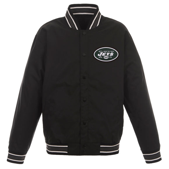 New York Jets Poly Twill Varsity Jacket - Black - JH Design