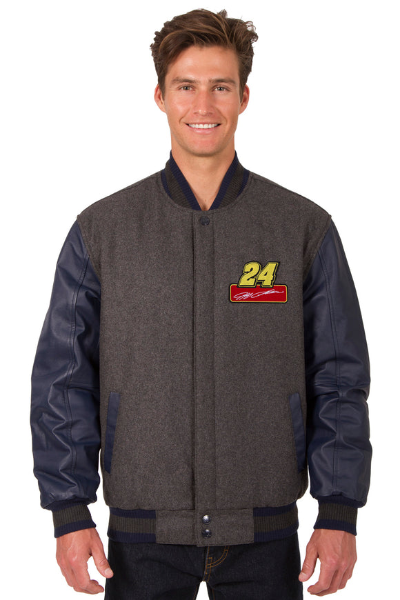 Jeff Gordon Wool & Leather Varsity Jacket - Charcoal/Navy - JH Design