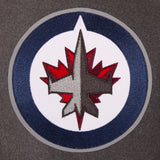 Winnipeg Jets Wool & Leather Reversible Jacket w/ Embroidered Logos - Charcoal/Navy - J.H. Sports Jackets