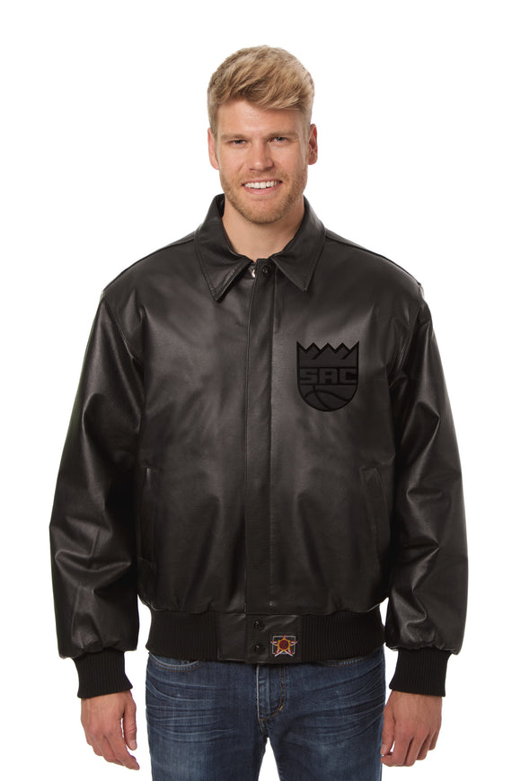 Sacramento Kings Full Leather Jacket - Black/Black - JH Design