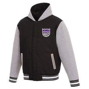 Sacramento Kings Two-Tone Reversible Fleece Hooded Jacket - Black/Grey - JH Design