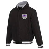 Sacramento Kings Two-Tone Reversible Fleece Hooded Jacket - Black/Grey - JH Design