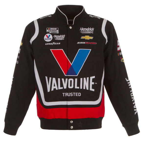 2022 Kyle Larson JH Design Black/Red Valvoline Twill Uniform Full-Snap Jacket - J.H. Sports Jackets