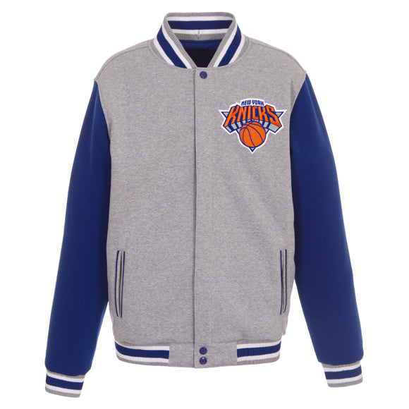 New York Knicks Two-Tone Reversible Fleece Jacket - Gray/Royal - JH Design