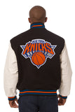 New York Knicks Domestic Two-Tone Wool and Leather Jacket-Navy - JH Design