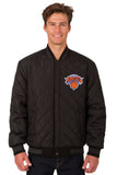 New York Knicks Wool & Leather Reversible Jacket w/ Embroidered Logos - Black - J.H. Sports Jackets