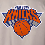 New York Knicks Poly Twill Varsity Jacket - Gray/Royal - JH Design
