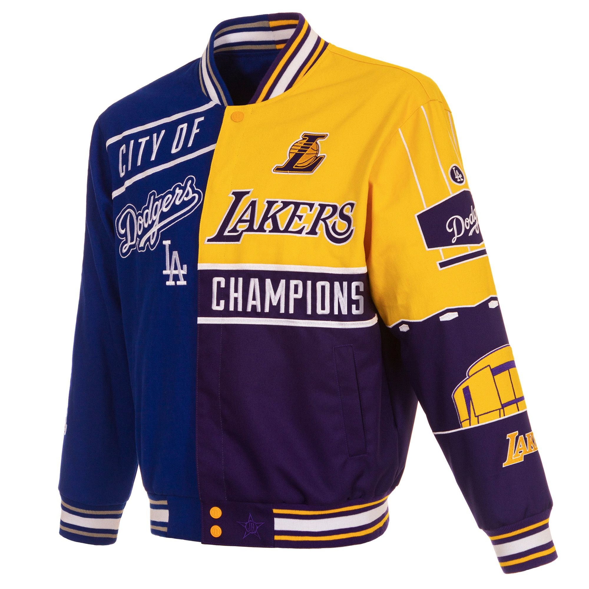 Los Angeles Authentic JH Design City of Champions Embroidered Logos Jacket - Royal/Yellow X-Large