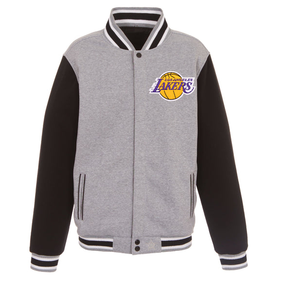 Los Angeles Lakers Two-Tone Reversible Fleece Jacket - Gray/Black - JH Design