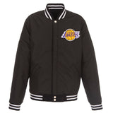 Los Angeles Lakers - JH Design Reversible Fleece Jacket with Faux Leather Sleeves - Black/White - J.H. Sports Jackets
