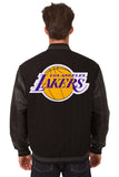 Los Angeles Lakers Wool & Leather Reversible Jacket w/ Embroidered Logos - Black - J.H. Sports Jackets